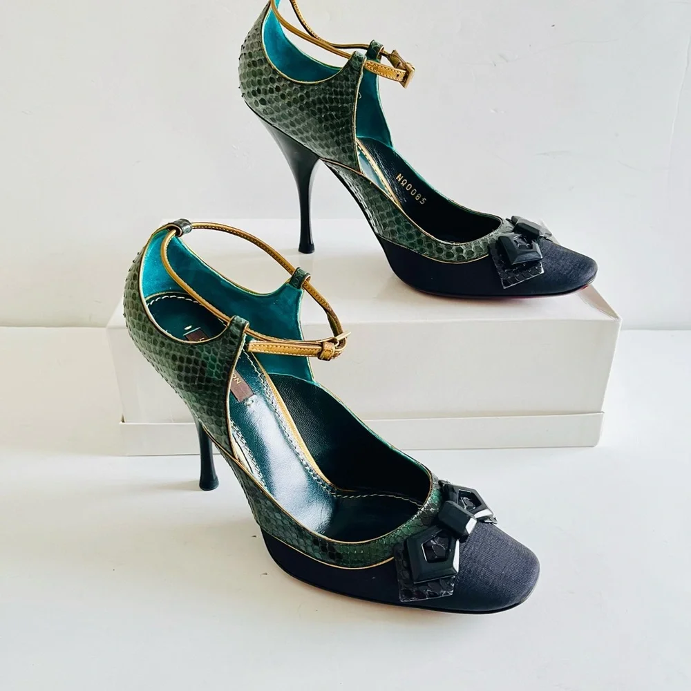 Louis Vuitton green python Mary Jane heels 37.5